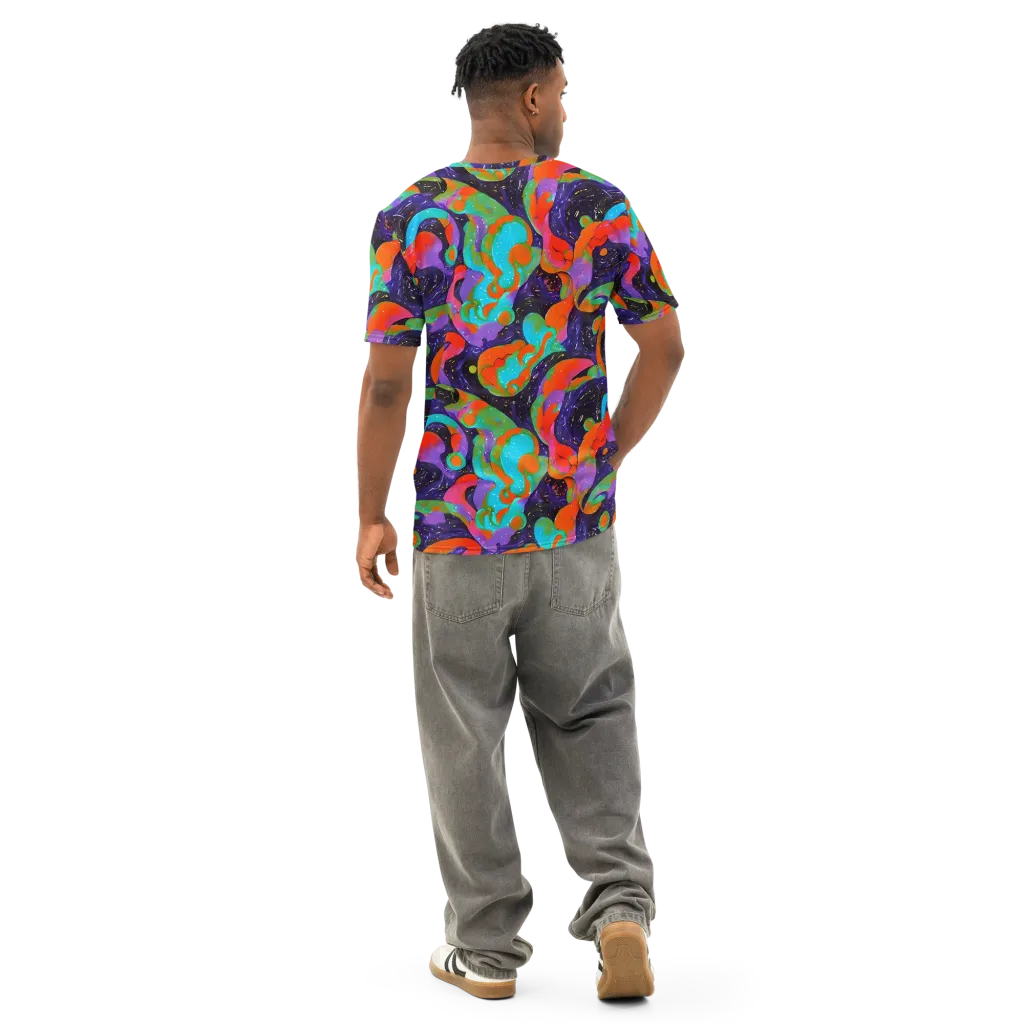 Indigo Citrus Riot on Men's Cotton Crew Neck T-Shirt — Back
