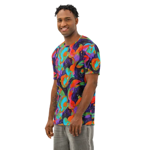 Indigo Citrus Riot on a Men's Cotton Crew Neck T-Shirt