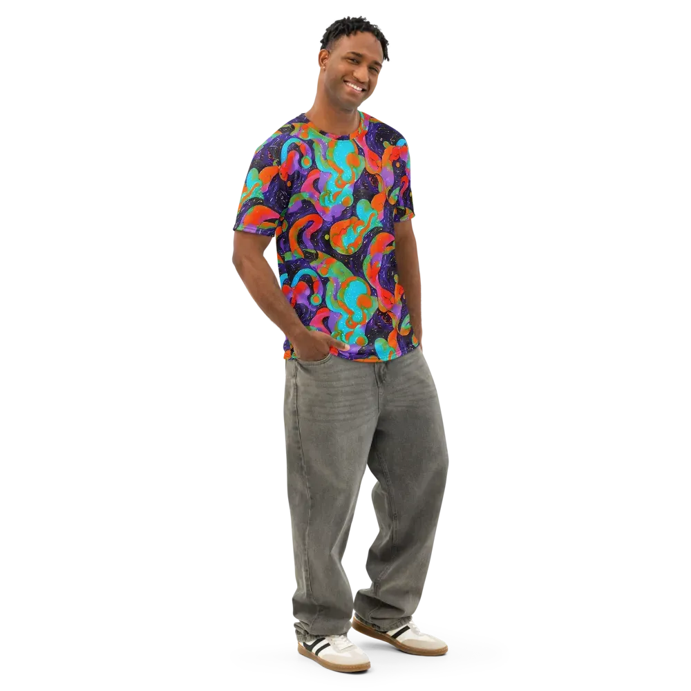Indigo Citrus Riot on Men's Cotton Crew Neck T-Shirt — Right Front