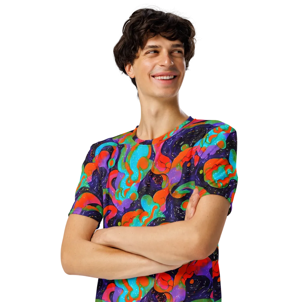 Indigo Citrus Riot on Men's Crew Neck T-Shirt — Left Front
