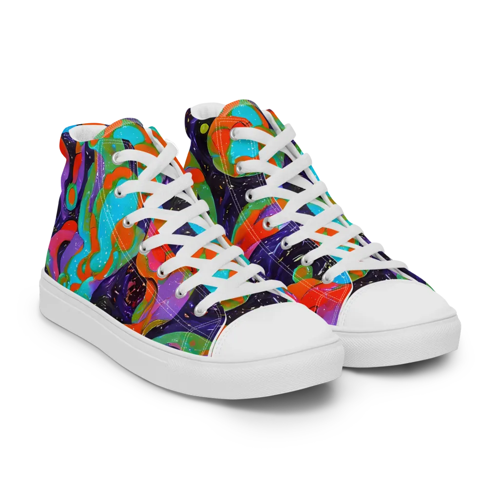 Indigo Citrus Riot on Men's High Top Canvas Shoes — Right Front