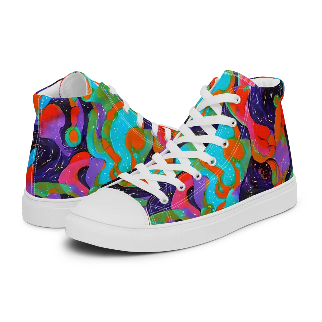 Indigo Citrus Riot on Men's High Top Canvas Shoes — Left