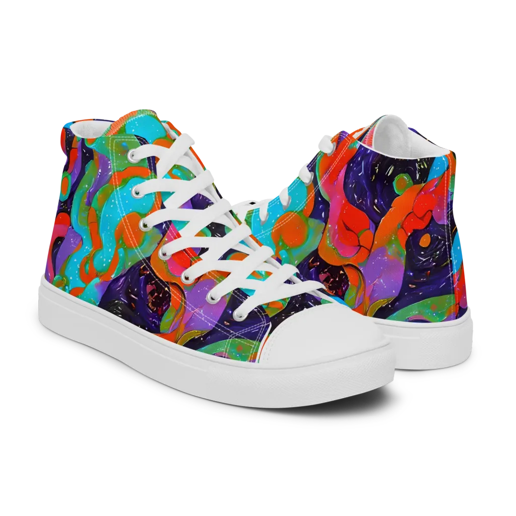 Indigo Citrus Riot on Men's High Top Canvas Shoes — Right