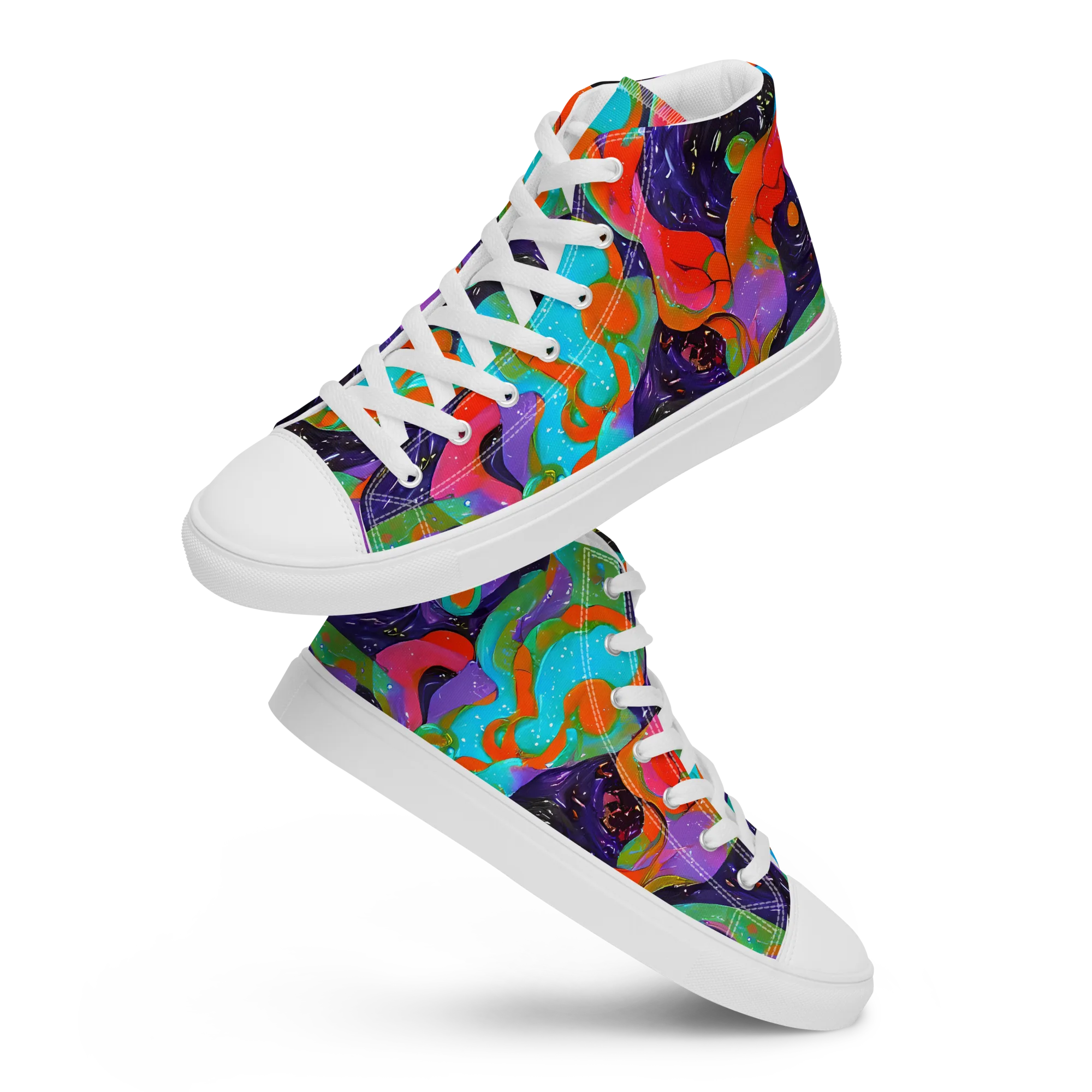 Indigo Citrus Riot on Men's High Top Canvas Shoes — Front