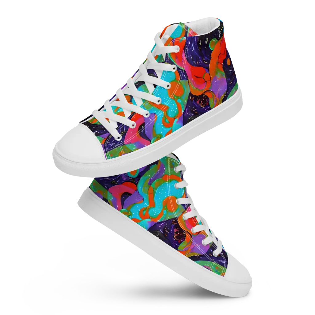 Indigo Citrus Riot on Men's High Top Canvas Shoes — Front