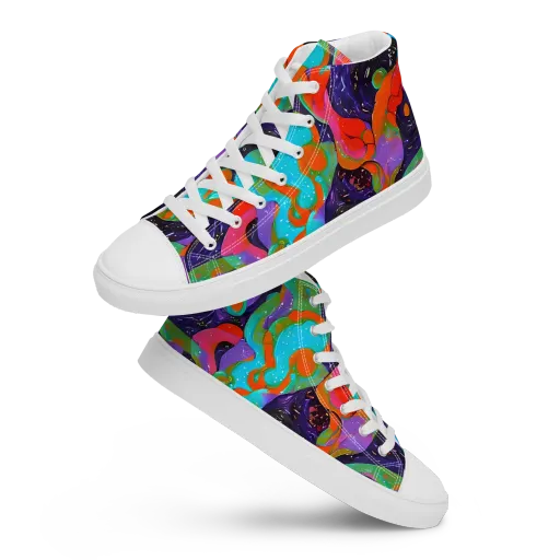 Indigo Citrus Riot on a Men's High Top Canvas Shoes