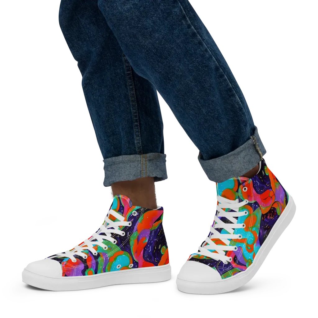 Indigo Citrus Riot on Men's High Top Canvas Shoes — Left