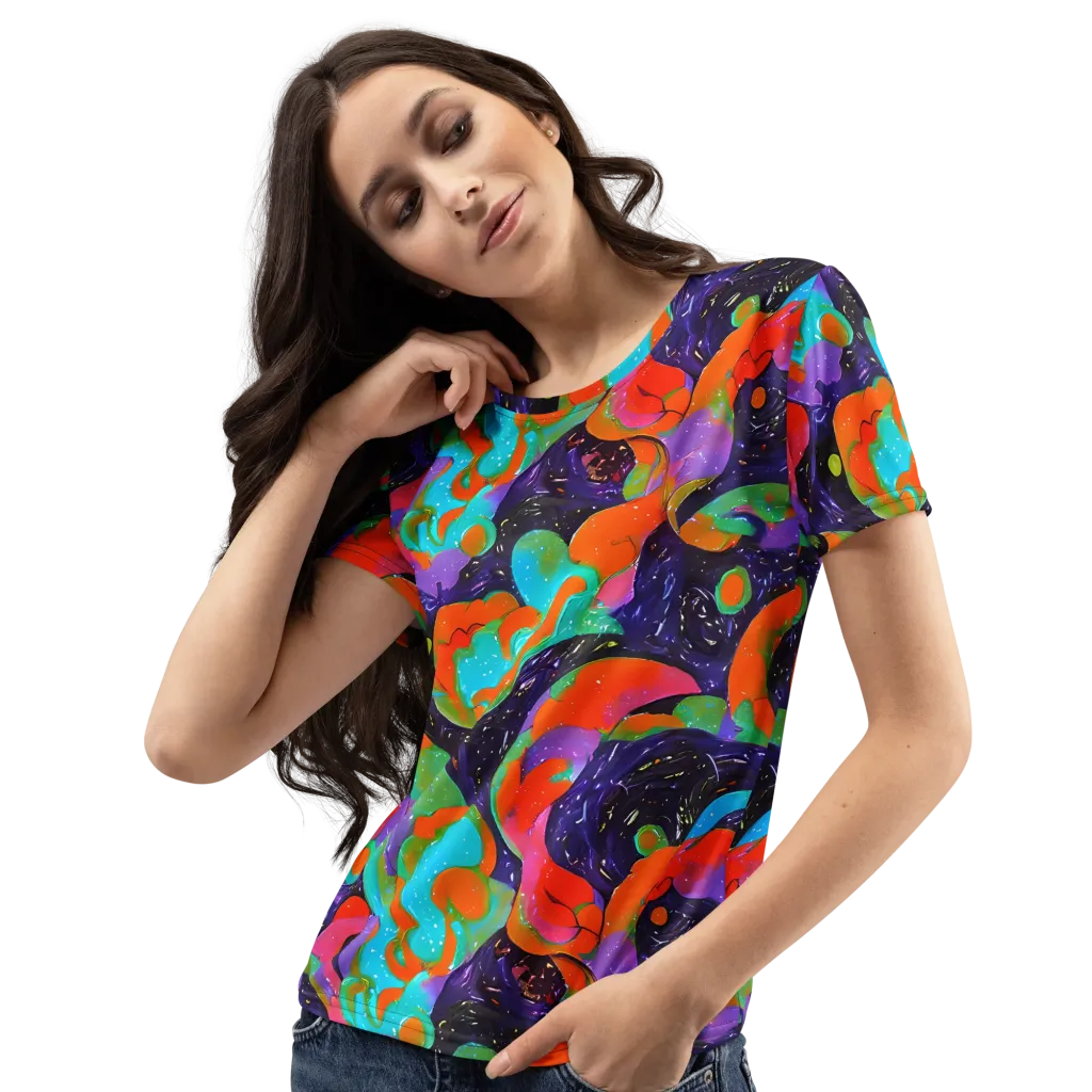 Indigo Citrus Riot on Women's Crew Neck T-Shirt — Left Front