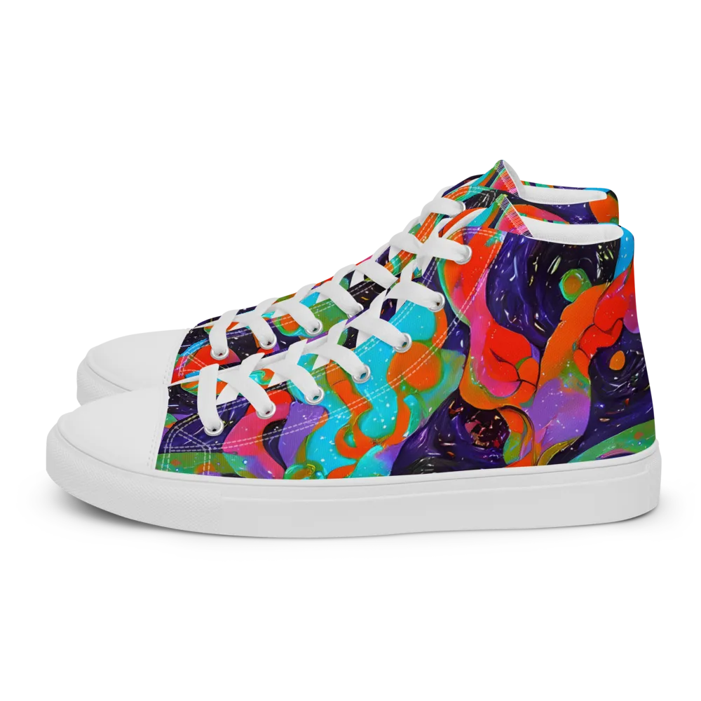 Indigo Citrus Riot on Women's High Top Canvas Shoes — Left