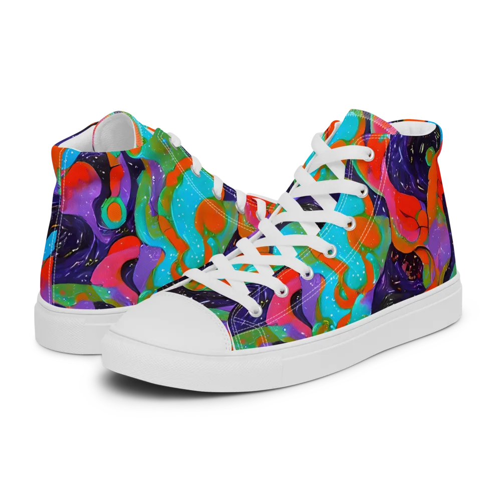 Indigo Citrus Riot on Women's High Top Canvas Shoes — Left