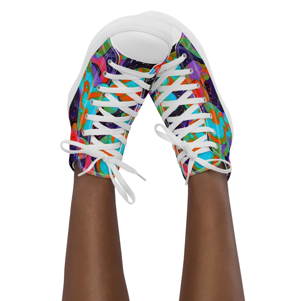 Indigo Citrus Riot on Women's High Top Canvas Shoes — Front
