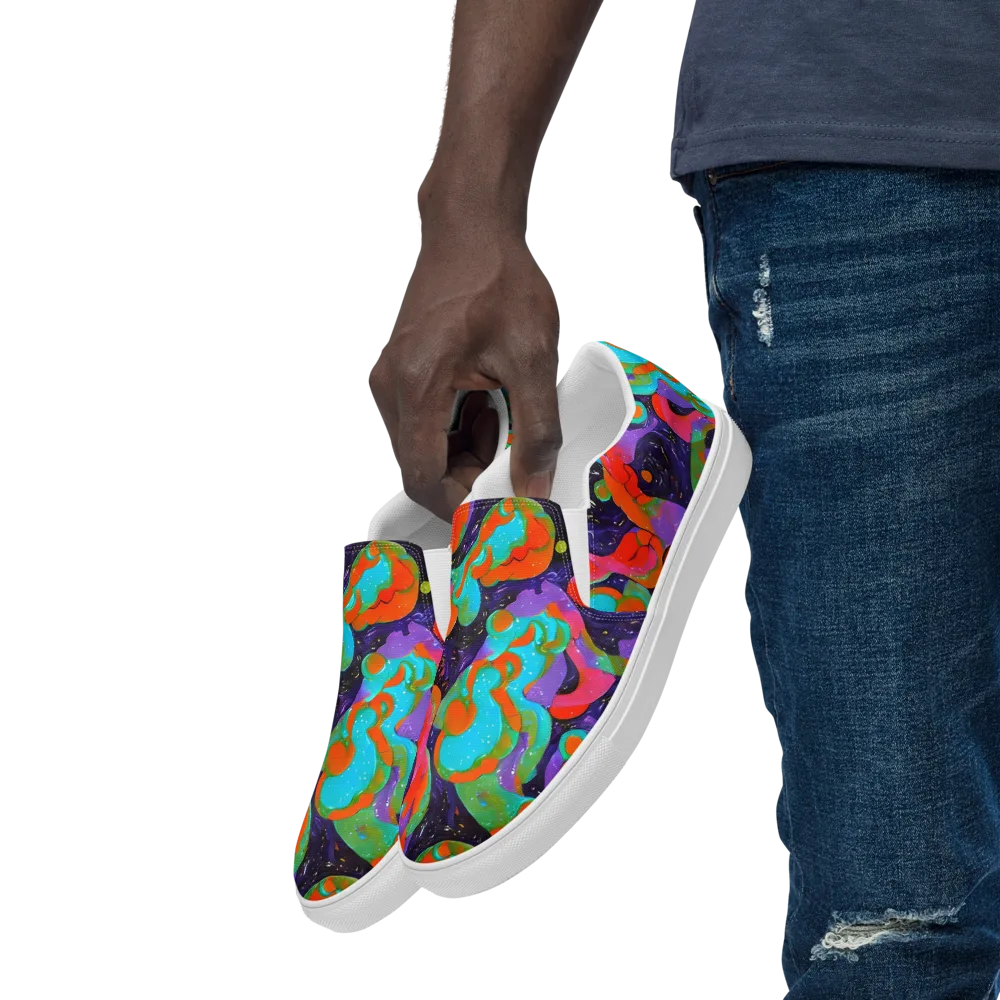 Indigo Citrus Riot on Men's Slip-On Canvas Shoes — Left Front