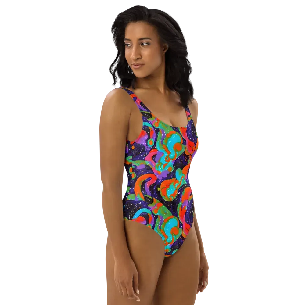 Indigo Citrus Riot on One-Piece Swimsuit — Right