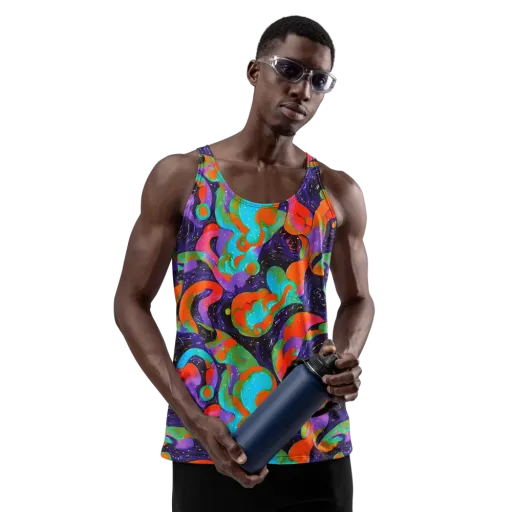 Indigo Citrus Riot on a Men's Tank Top