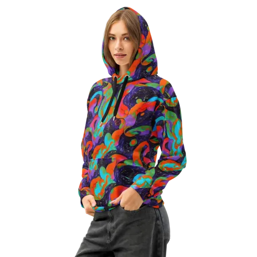 Indigo Citrus Riot on a Cotton Hoodie