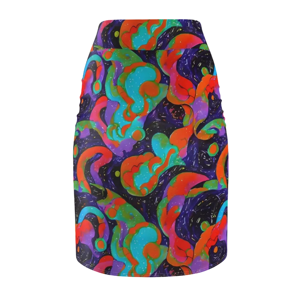 Indigo Citrus Riot on Pencil Skirt — Back