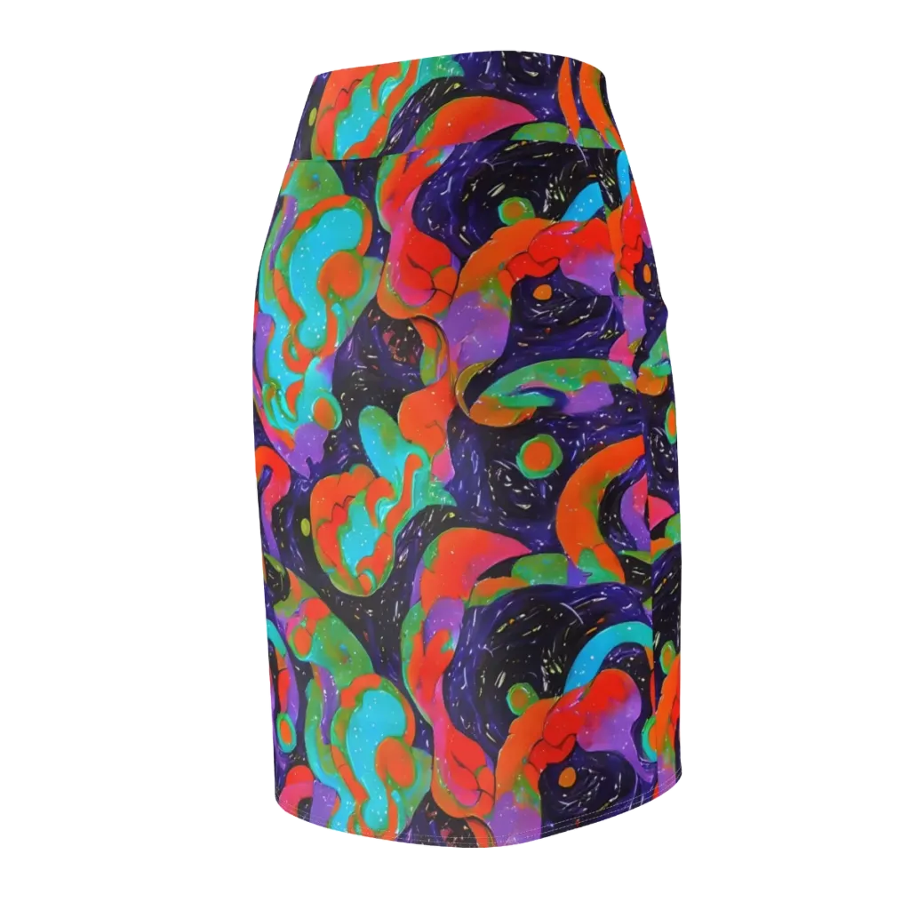 Indigo Citrus Riot on Pencil Skirt — Back Side