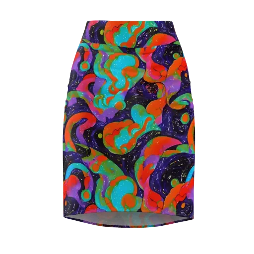 Indigo Citrus Riot on a Pencil Skirt