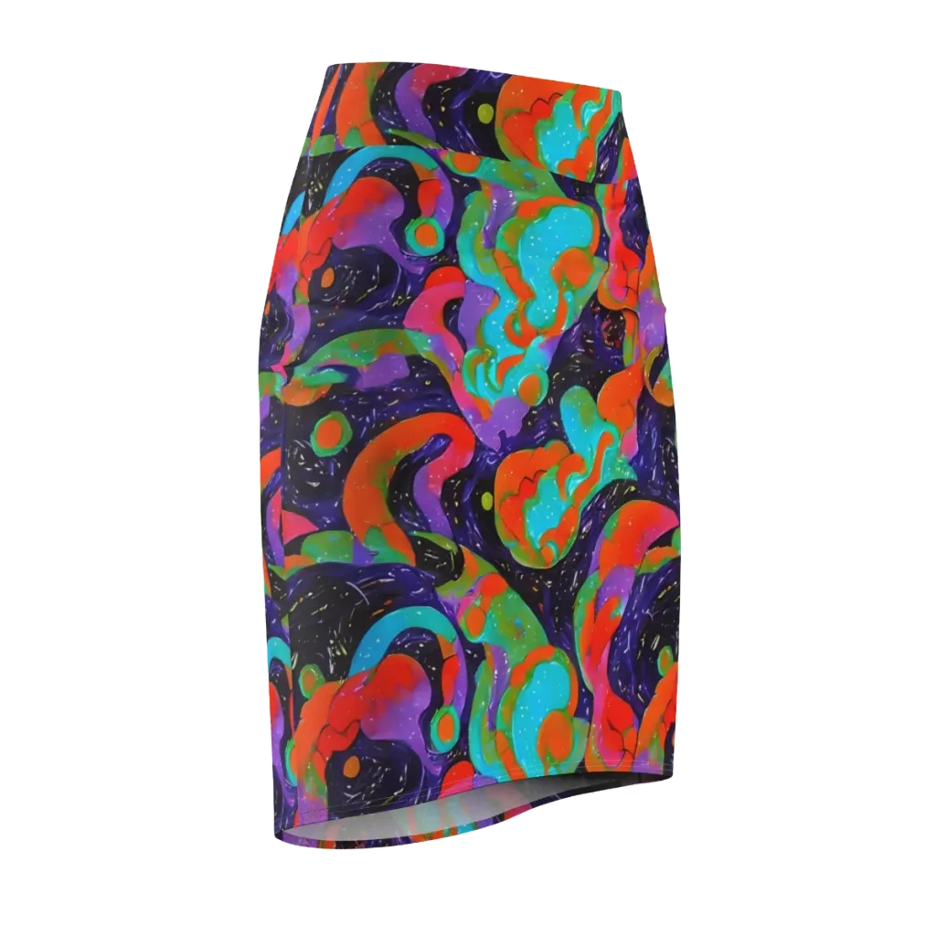 Indigo Citrus Riot on Pencil Skirt — Front Side
