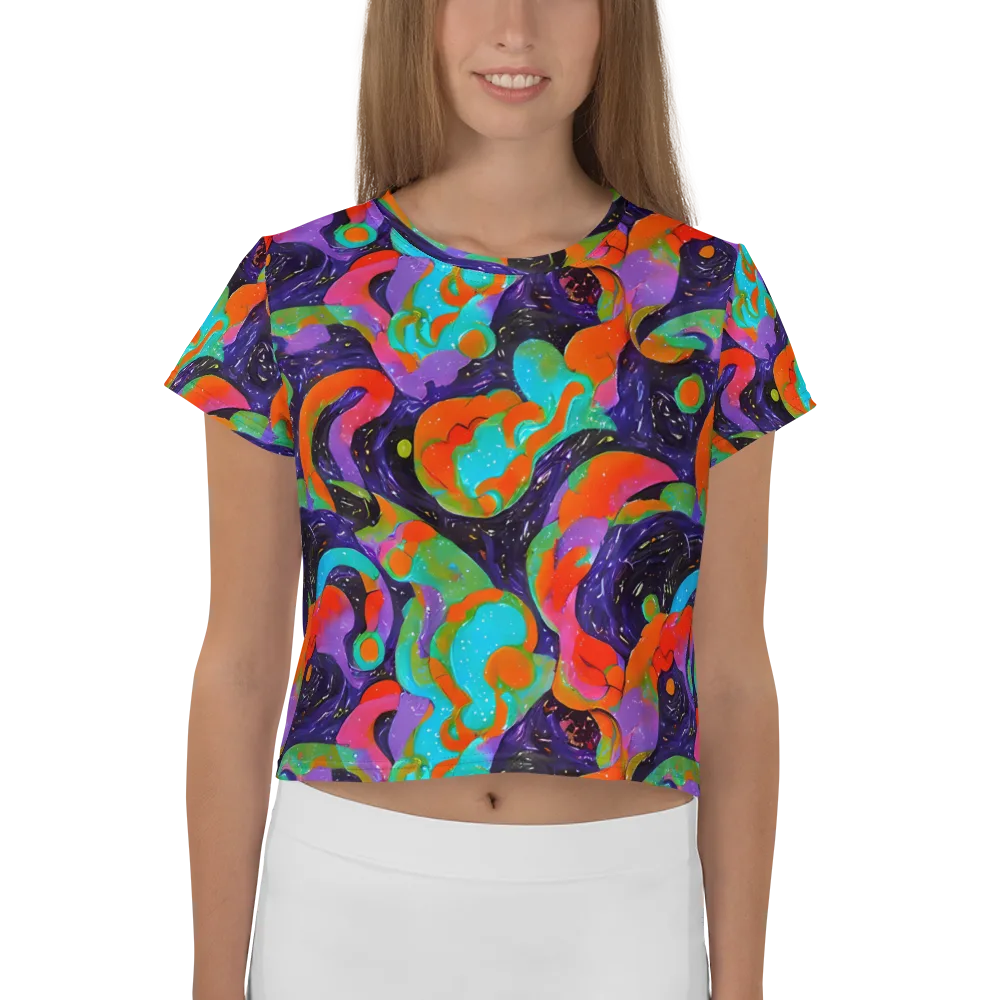 Indigo Citrus Riot on Crop Tee — Front