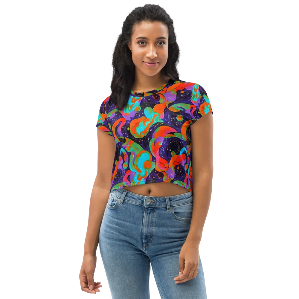 Indigo Citrus Riot on Crop Tee — Front