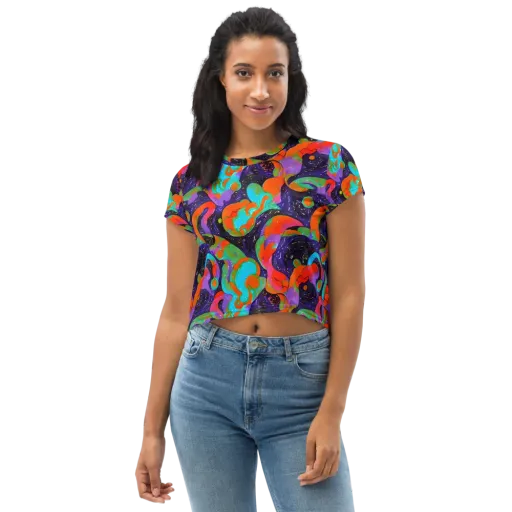 Indigo Citrus Riot on a Crop Tee