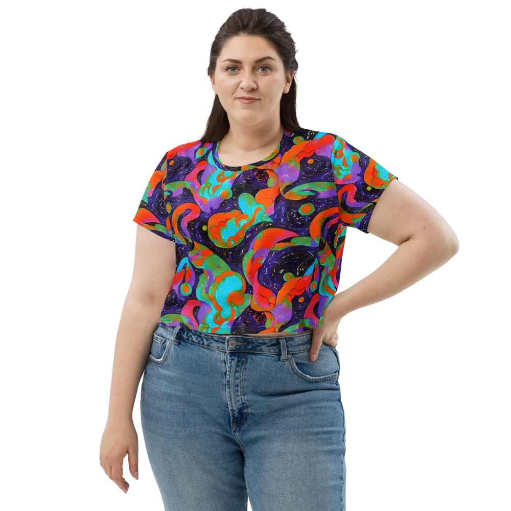 Indigo Citrus Riot on Crop Tee — Front