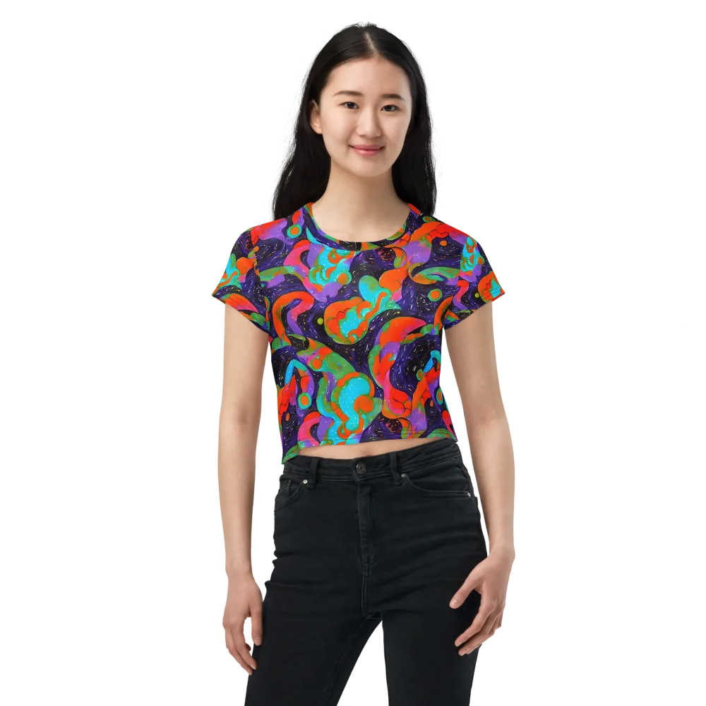Indigo Citrus Riot on Crop Tee — Front