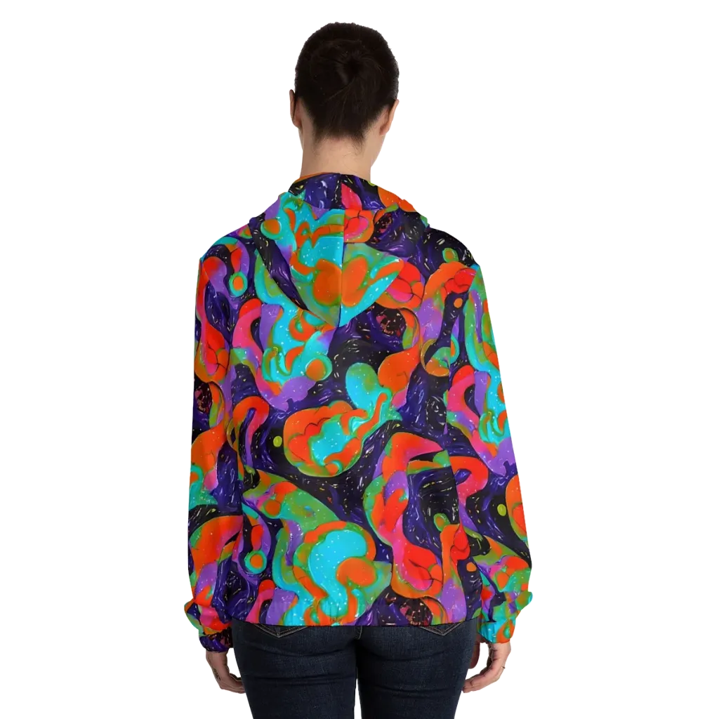 Indigo Citrus Riot on Women's Full-Zip Hoodie — Back On Person