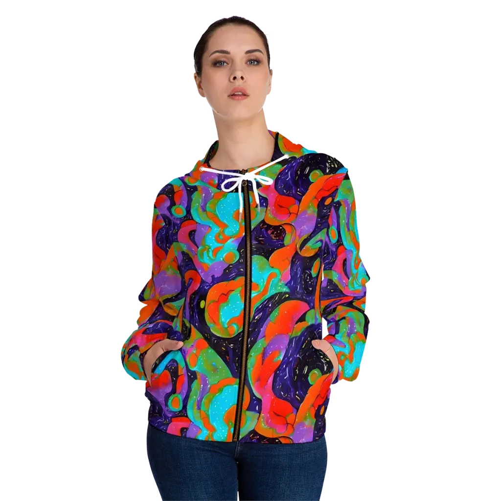 Indigo Citrus Riot on Women's Full-Zip Hoodie — Front On Person