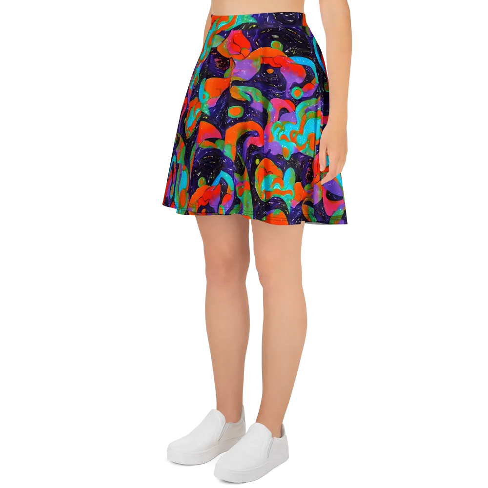 Indigo Citrus Riot on Skater Skirt — Left