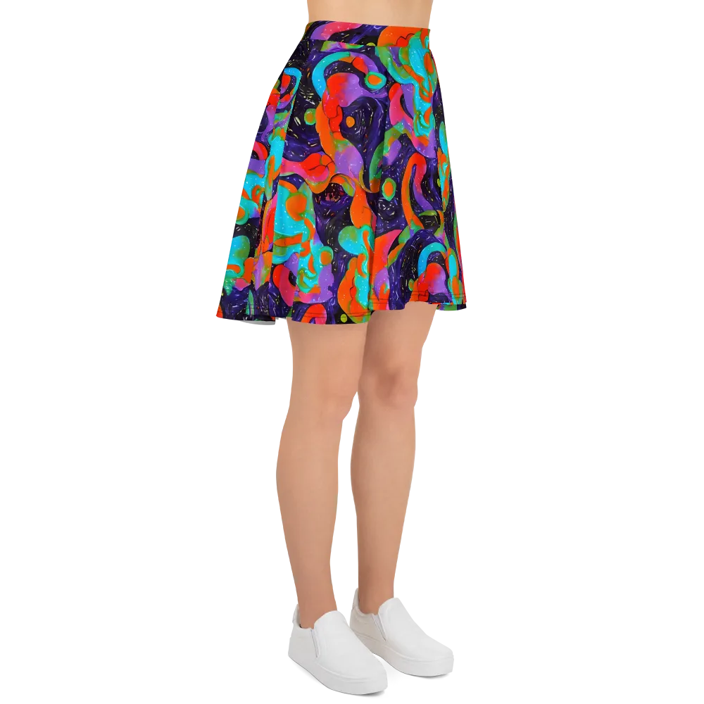 Indigo Citrus Riot on Skater Skirt — Right
