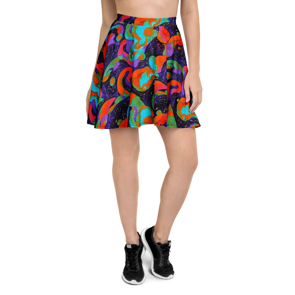 Indigo Citrus Riot on Skater Skirt — Front