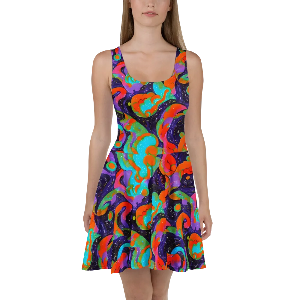 Indigo Citrus Riot on Skater Dress — Front