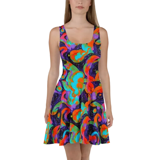 Indigo Citrus Riot on a Skater Dress