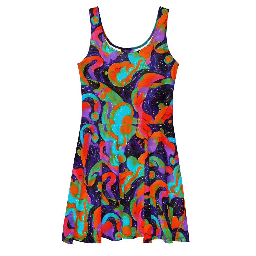 Indigo Citrus Riot on Skater Dress — Front
