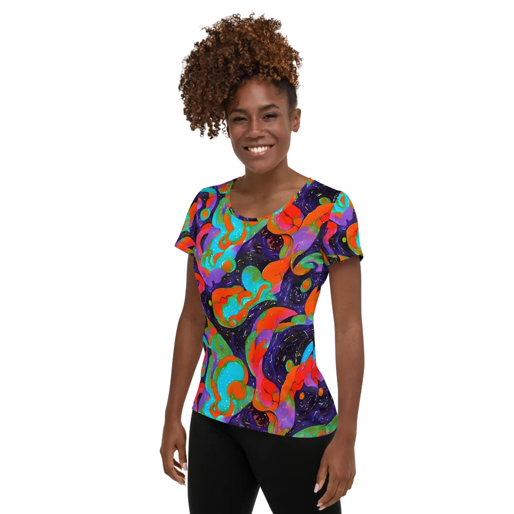 Indigo Citrus Riot on Women's Athletic T-Shirt — Left