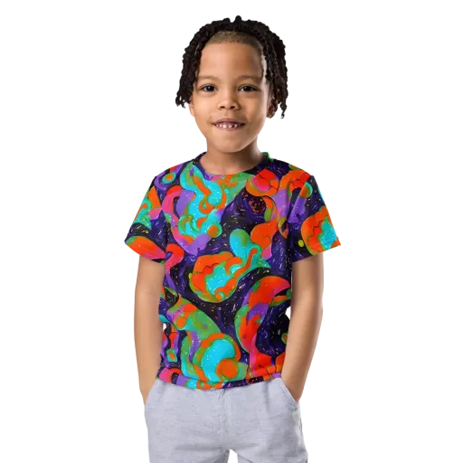 Indigo Citrus Riot on a Kids Crew Neck T-Shirt