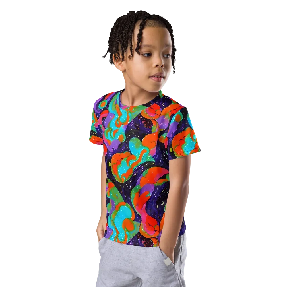 Indigo Citrus Riot on Kids Crew Neck T-Shirt — Left Front