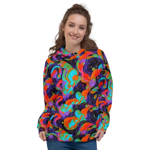 Indigo Citrus Riot on a Hoodie