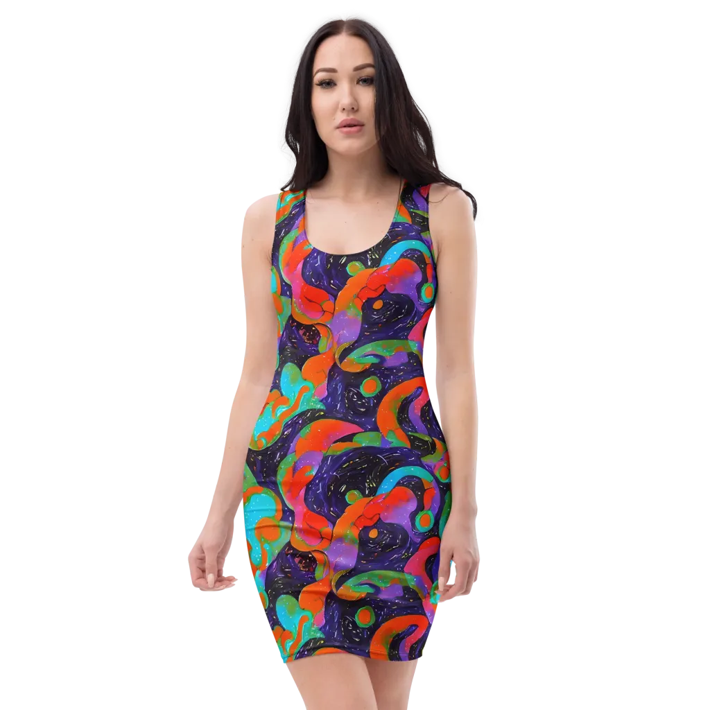 Indigo Citrus Riot on Bodycon Dress — Front
