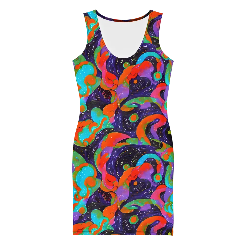 Indigo Citrus Riot on Bodycon Dress — Front