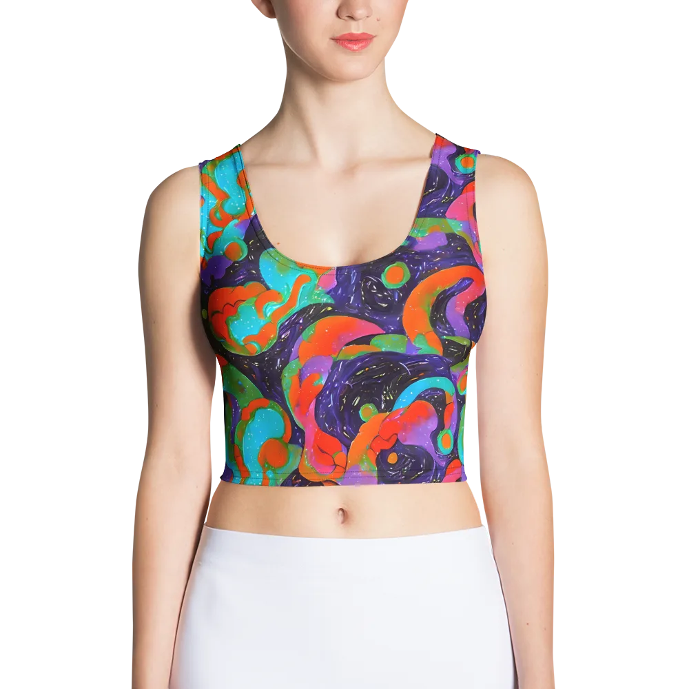 Indigo Citrus Riot on Crop Top — Front