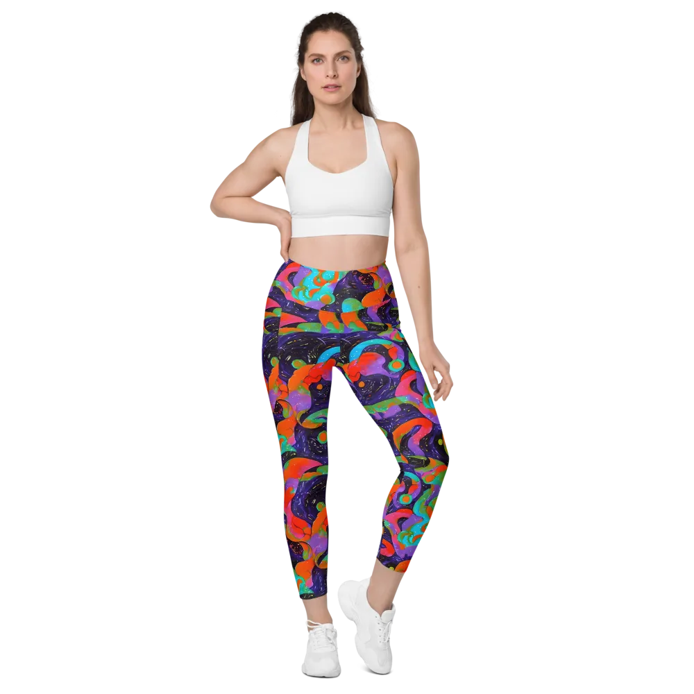 Indigo Citrus Riot on Leggings with Pockets — Front