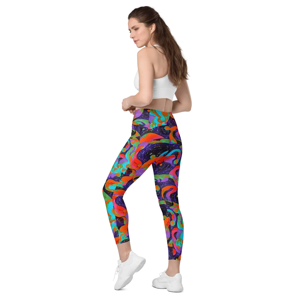 Indigo Citrus Riot on Leggings with Pockets — Left Back
