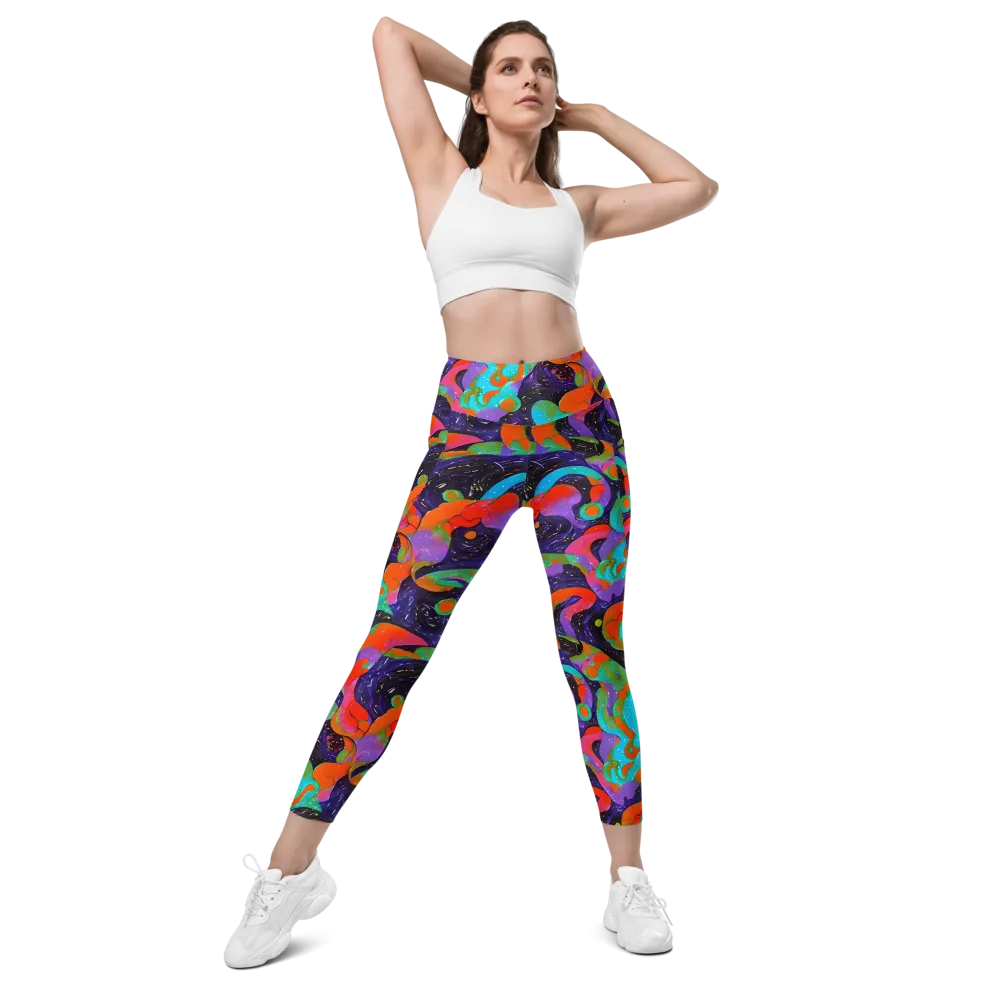 Indigo Citrus Riot on Leggings with Pockets — Front