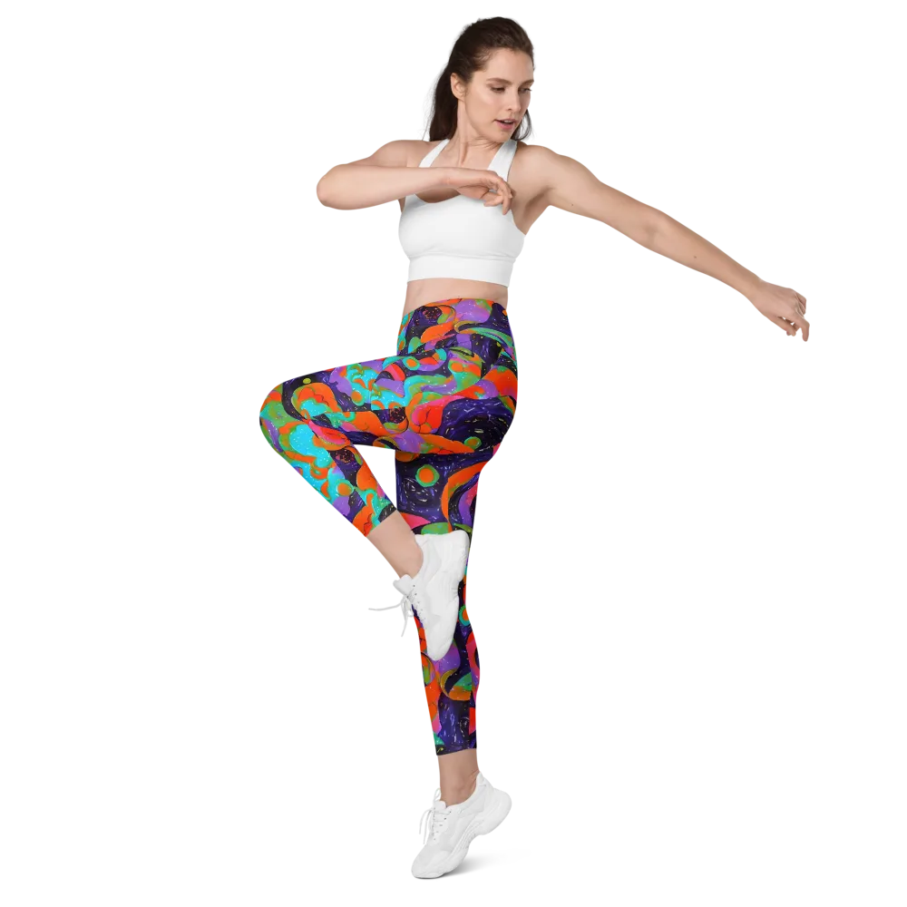 Indigo Citrus Riot on Leggings with Pockets — Left Front