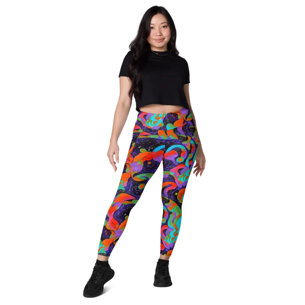Indigo Citrus Riot on Leggings with Pockets — Front