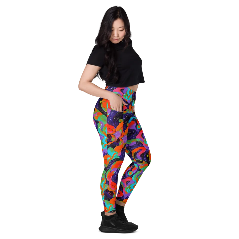 Indigo Citrus Riot on Leggings with Pockets — Right