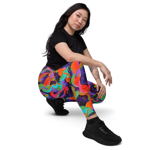 Indigo Citrus Riot on a Leggings with Pockets